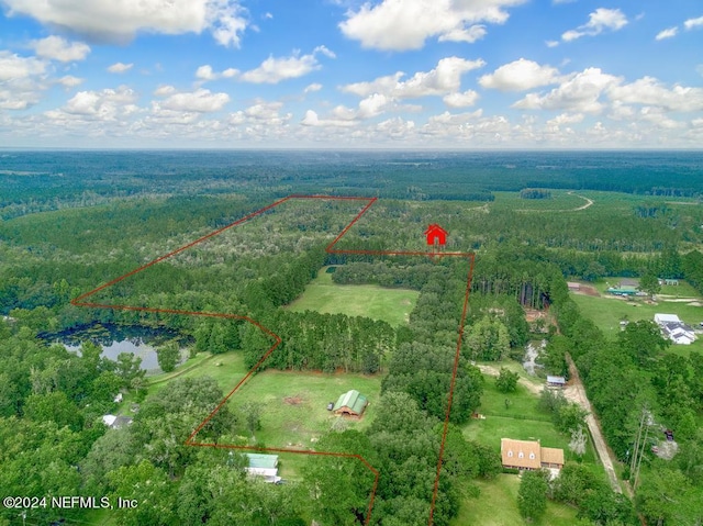 drone / aerial view featuring a rural view and a view of trees