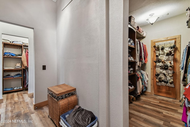 walk in closet with wood-type flooring