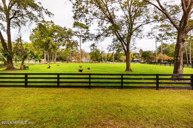 view of gate featuring a rural view and a yard