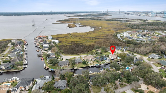 aerial view with a water view