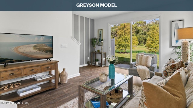 living room featuring dark hardwood / wood-style flooring