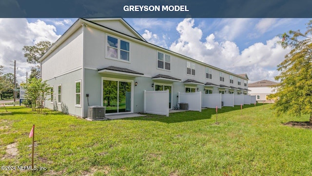 5944 Ortega Lake Dr, Jacksonville, FL 32244 - back of property with stucco siding, central AC unit, fence, and a yard