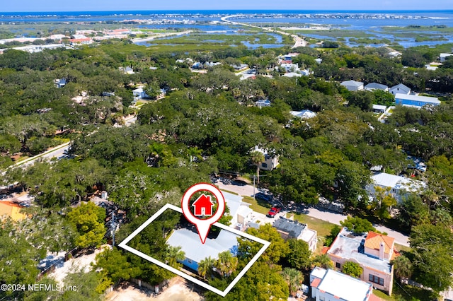 aerial view featuring a water view