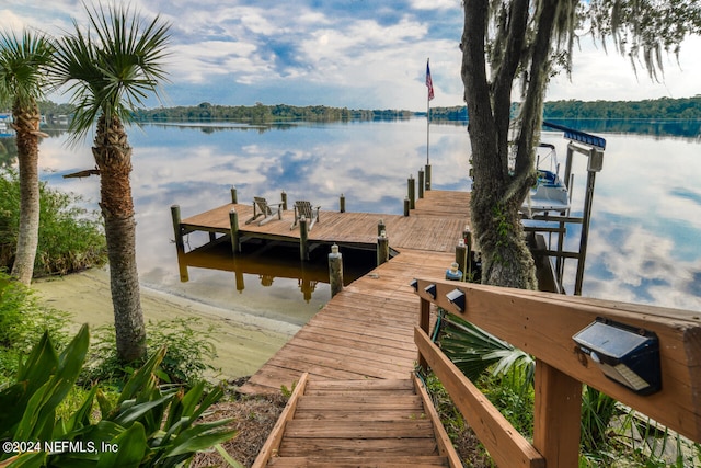 view of dock featuring a water view