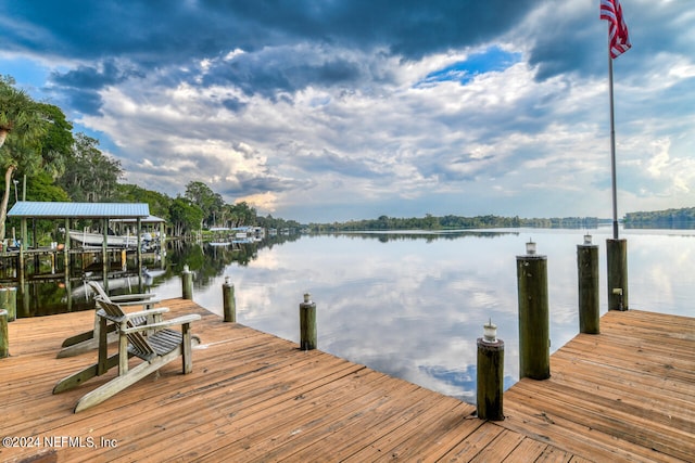 dock area featuring a water view