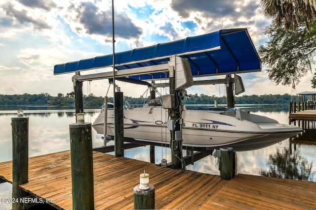 dock area with a water view