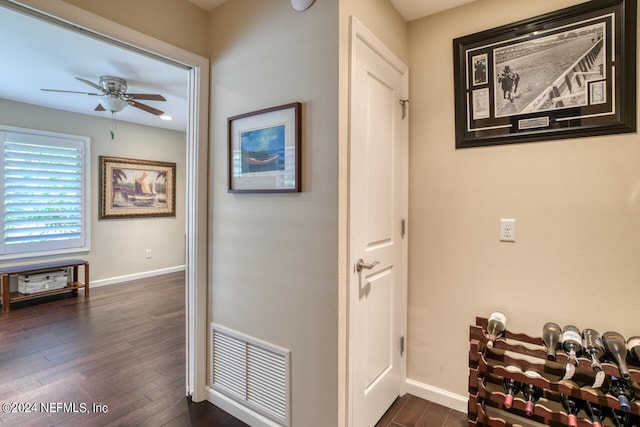 hallway featuring dark wood-type flooring