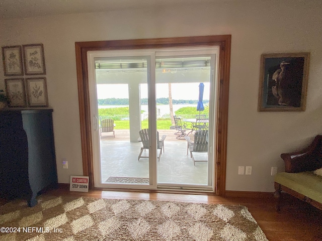 entryway with wood-type flooring