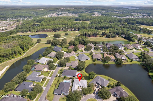 aerial view with a water view and a residential view