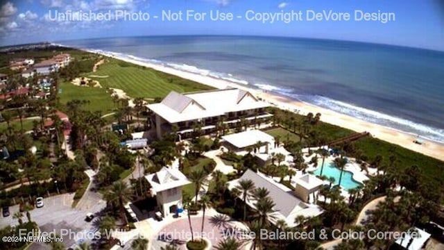 aerial view featuring a beach view and a water view