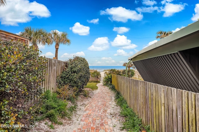 view of yard with a water view