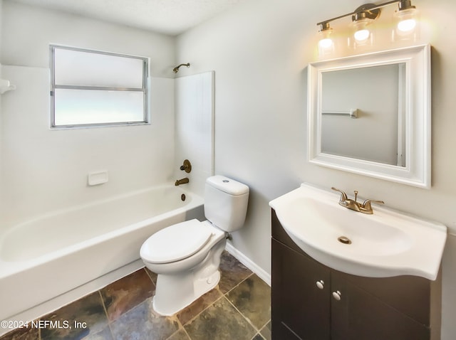 full bathroom featuring tile patterned flooring, washtub / shower combination, vanity, and toilet