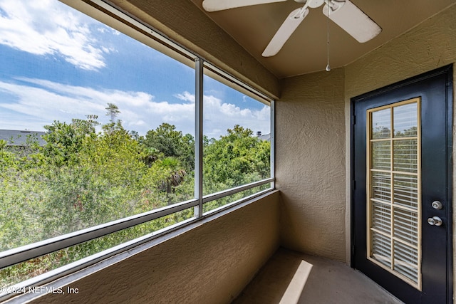 balcony with a ceiling fan