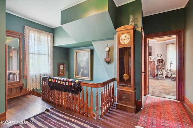 bedroom with hardwood / wood-style floors and ornamental molding