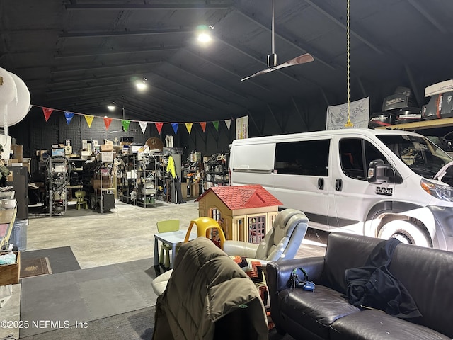 garage with ceiling fan