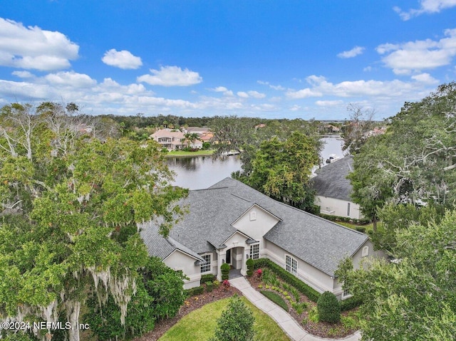 bird's eye view featuring a water view