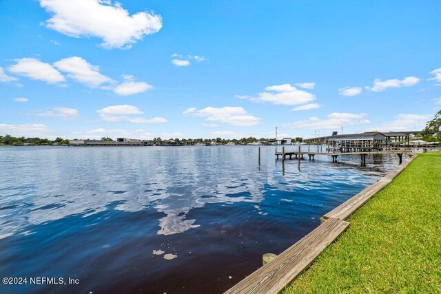 view of dock with a water view