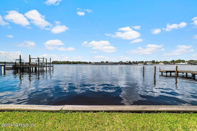 dock area featuring a water view