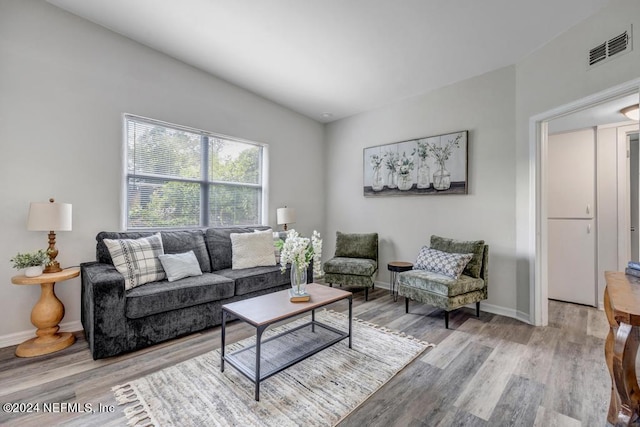 living room with light hardwood / wood-style flooring