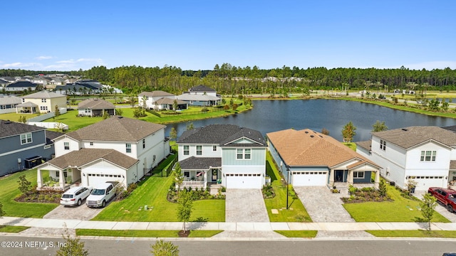 aerial view featuring a water view