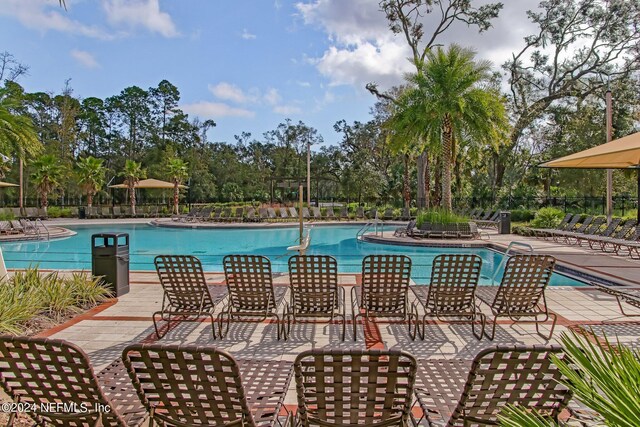 view of swimming pool with a patio area