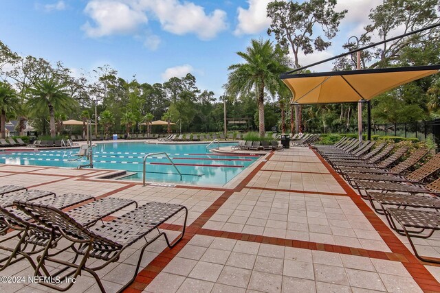 view of swimming pool featuring a patio area