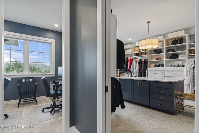 spacious closet with light colored carpet