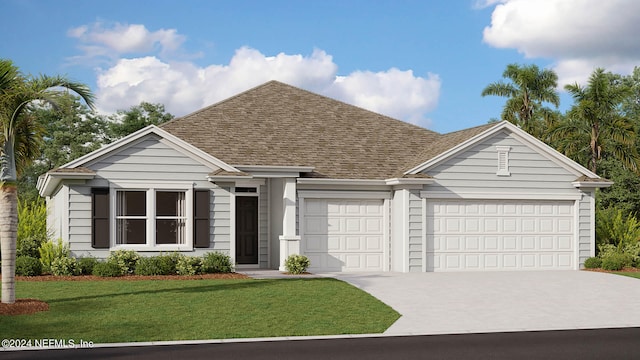 view of front facade with a garage and a front yard