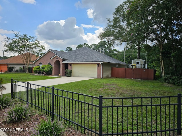 view of front of house featuring a garage and a front lawn