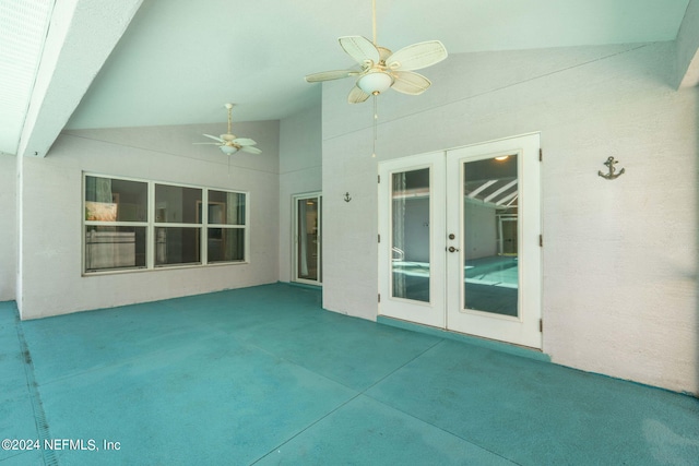 view of patio / terrace featuring ceiling fan and french doors