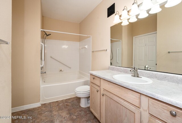 full bathroom with tile patterned flooring, toilet, vanity, and bathtub / shower combination