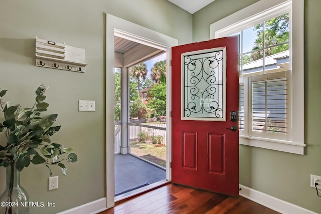 entrance foyer with baseboards and dark wood-style flooring