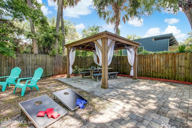 view of patio featuring a gazebo