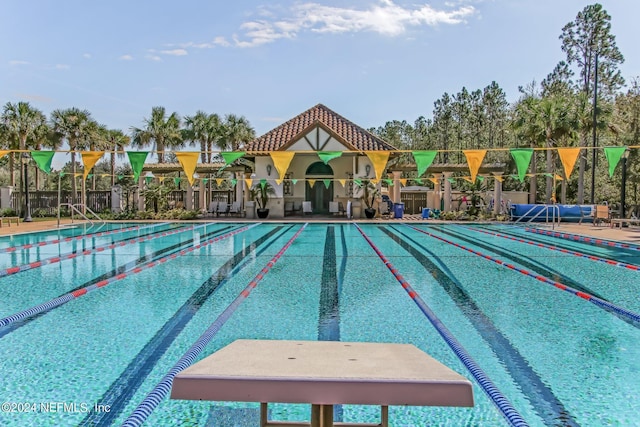 community pool with fence