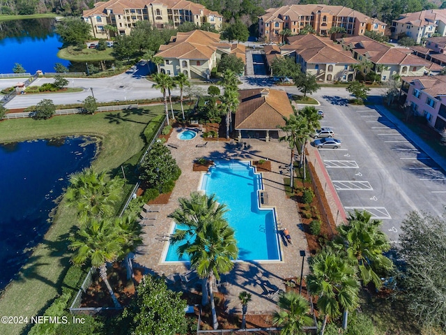 aerial view with a water view