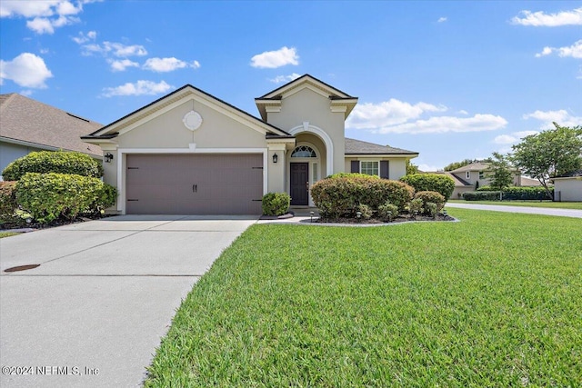 view of front facade featuring a garage and a front yard