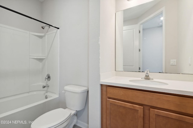 full bath featuring shower / bath combination, vanity, and toilet