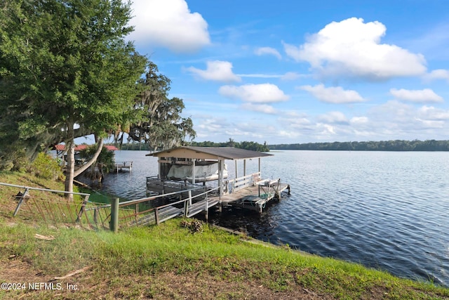 dock area with a water view