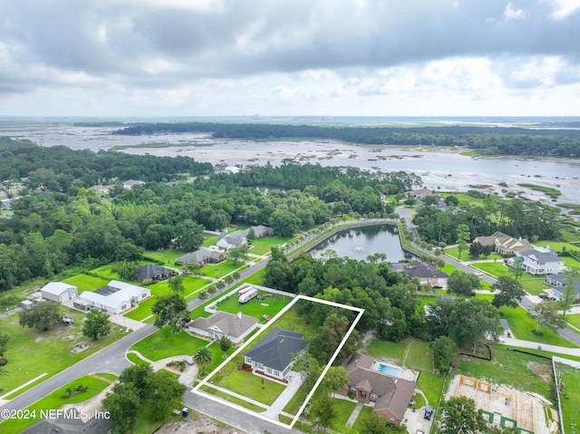 aerial view with a water view