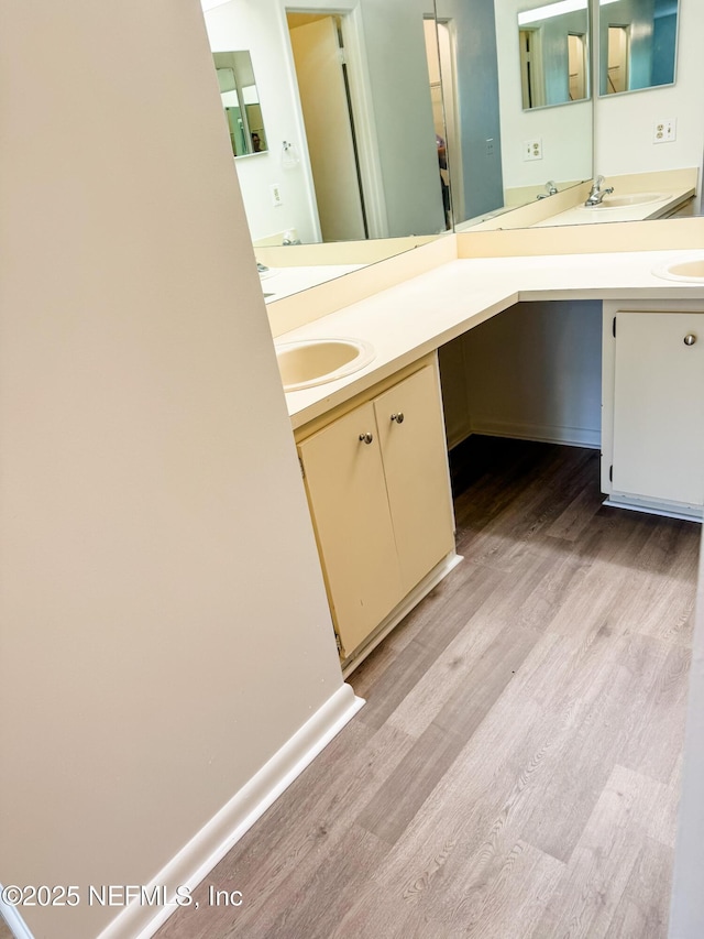 bathroom featuring vanity and wood-type flooring