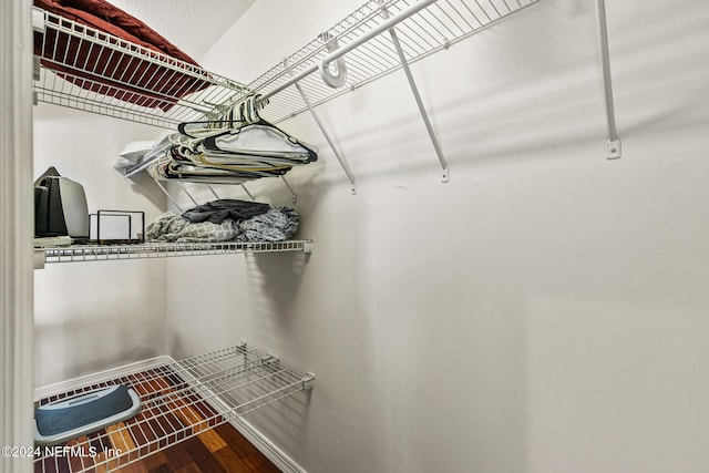 walk in closet with hardwood / wood-style flooring