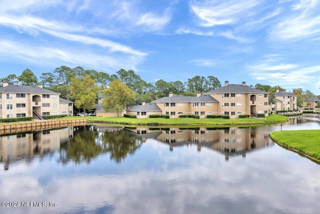 view of water feature with a residential view