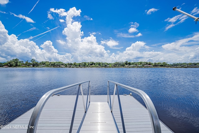 view of dock with a water view