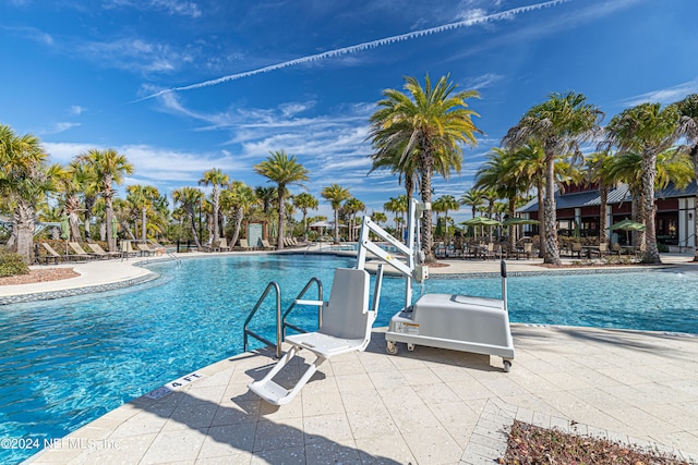 view of pool featuring a patio