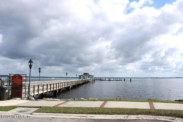 view of dock with a water view