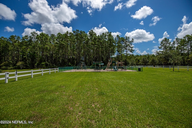 view of yard with a playground