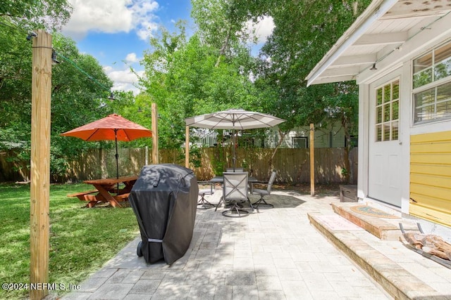 view of patio / terrace featuring outdoor dining space and fence