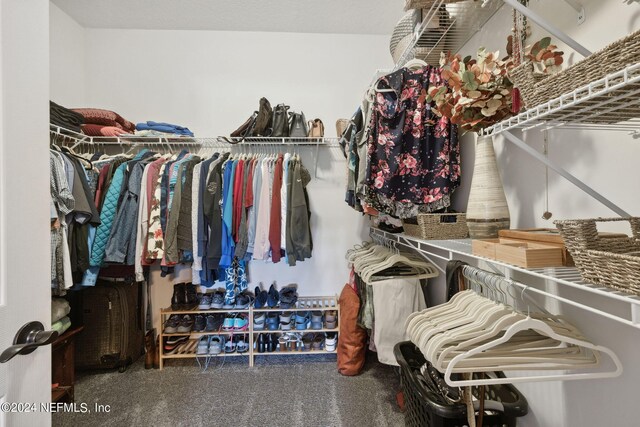 spacious closet featuring carpet flooring