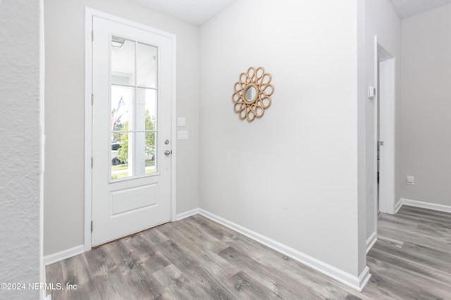 entryway featuring baseboards and wood finished floors