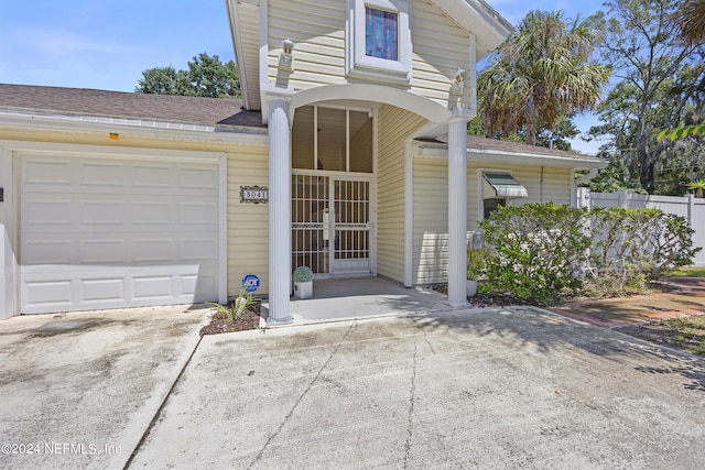 exterior space featuring a garage